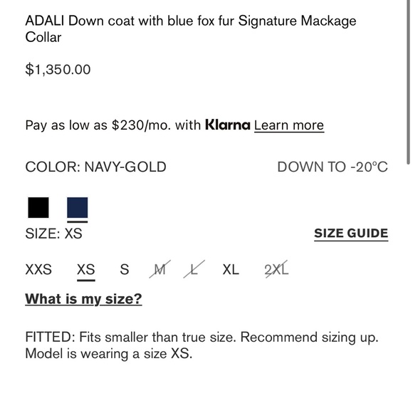 Mackage ADALI Down coat with blue fox fur Signature Mackage Collar in Navy-Gold - Picture 5 of 6